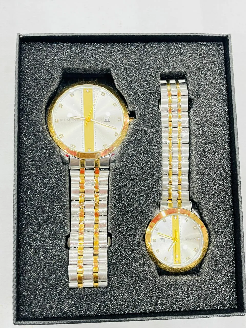 Couple Watch Set Moment Silver Gold Chain And Dial 2PC