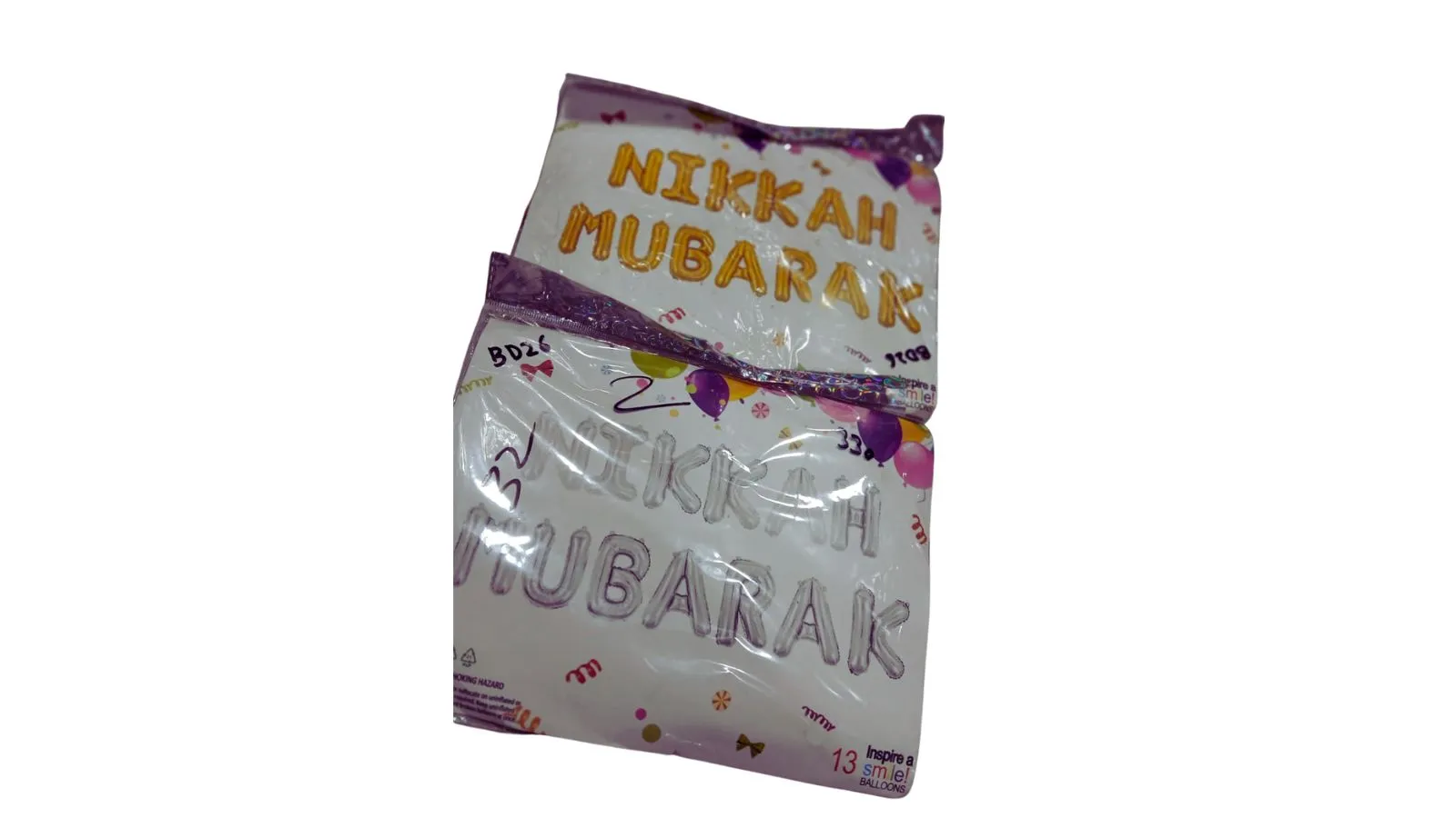 Birthday Celebration Nikkah Mubarak Foil Balloon Letters 13PCS