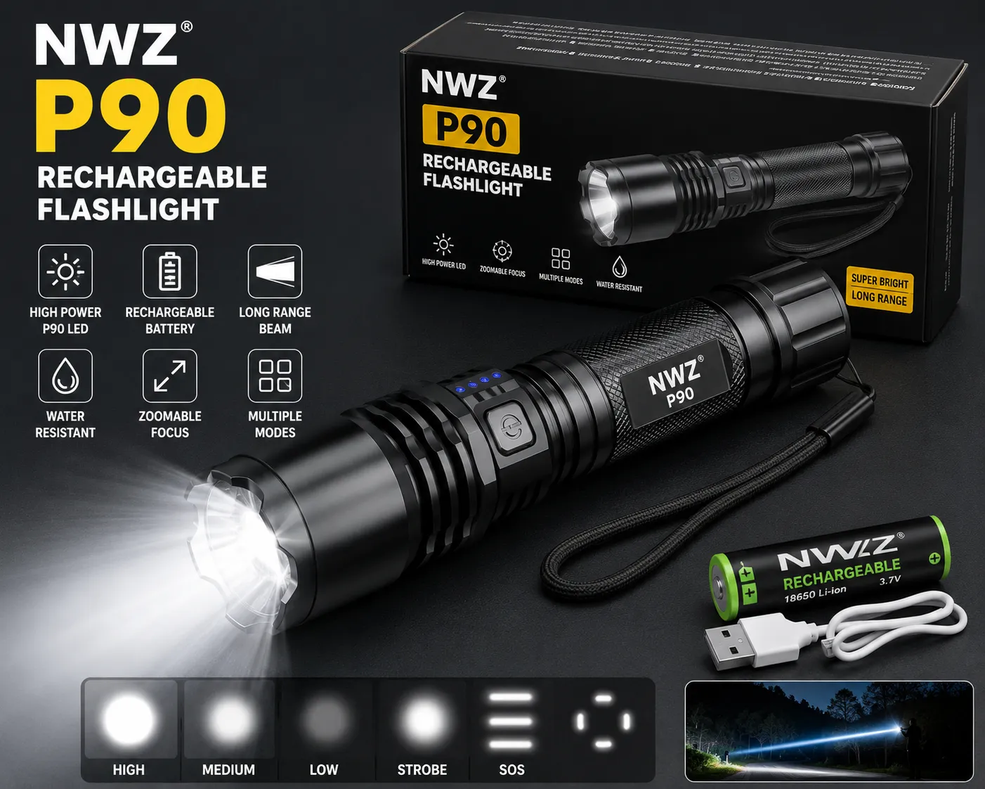 NWZ Flashllight Rechargeable P90