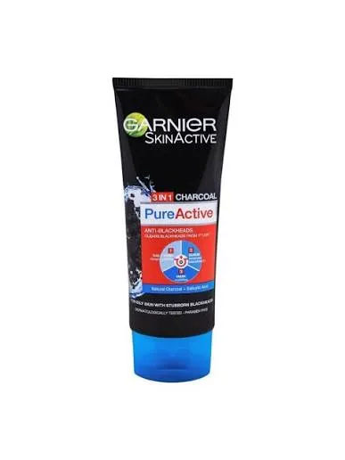 Garnier Face Wash Pure Active Charcoal 3In1 100ML PK