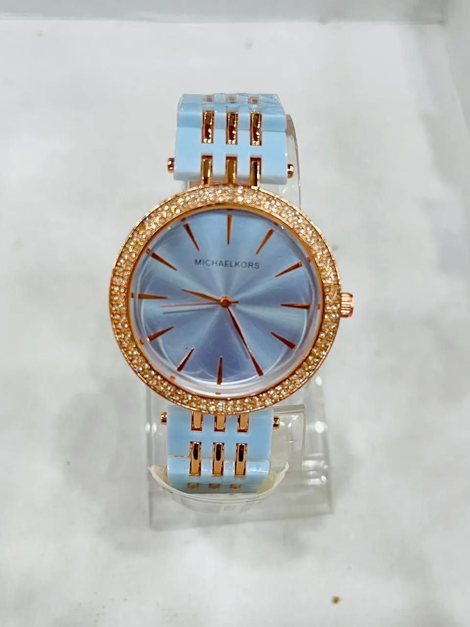 Unisex Watch Michaelkors Stone Chain With Artifical Diamonds Blue Gold