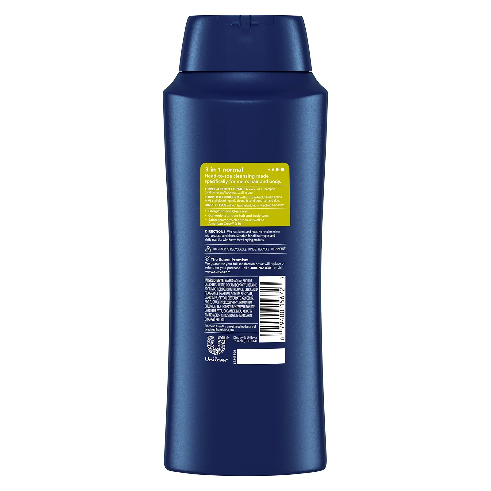 Suave Shampoo Men 3 in 1 Citrus Rush 828ML