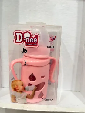 D-Nee Feeding Bottle Glass Rubber Handle 120ML