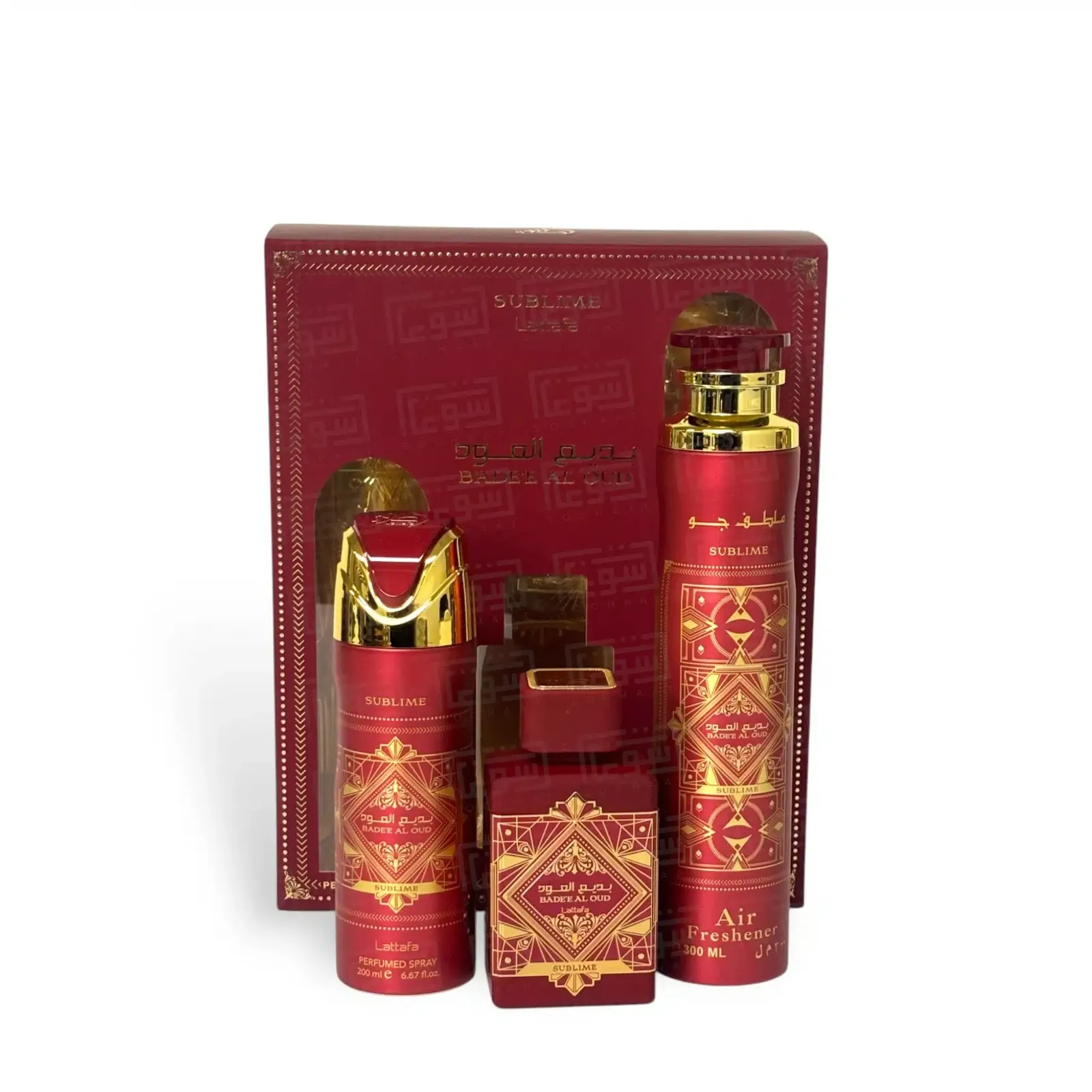 Lattafa Gift Set Eau De Parfum+Air Freshener+Body Spray Badee Al Oud Sublime