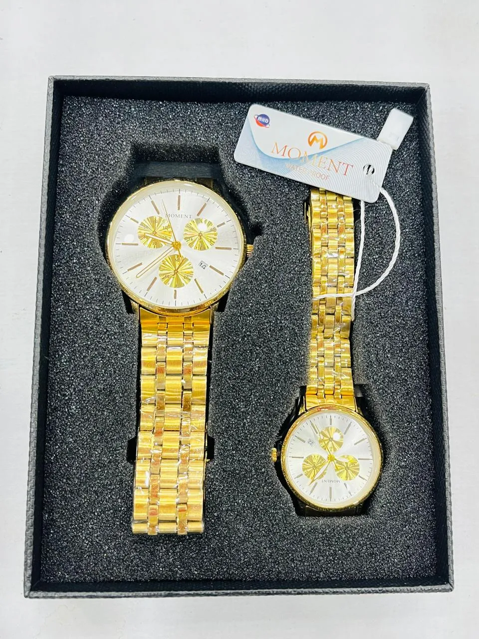 Couple Watch Set Moment Yellow Chain White Dial 2PC