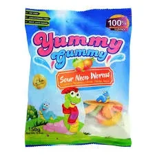 Yummy Gummy Jelly Pouch Sour Neon Worms 150G