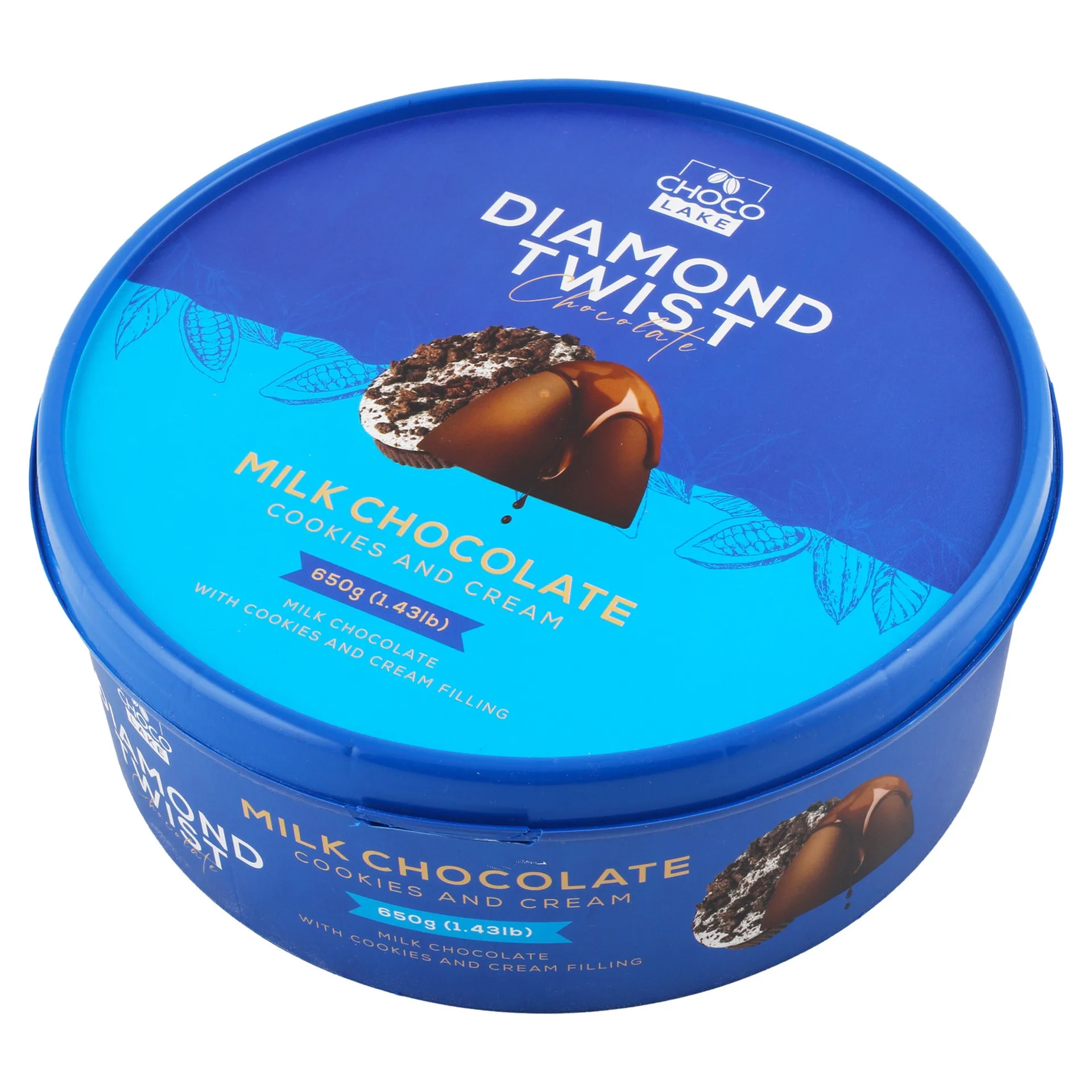 Choco Lake Diamond Twist Chocolate Tub Milk Chocolate Cookies And Cream 650G