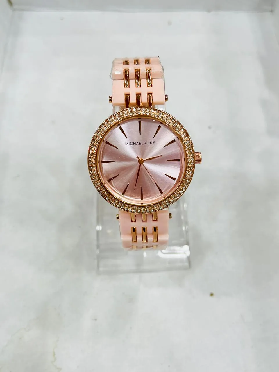 Unisex Watch Michaelkors Stone Chain With Artifical Diamonds White Gold