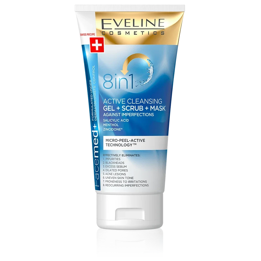 Eveline Face Wash Gel+Scrub+Mask 8In1 150ML